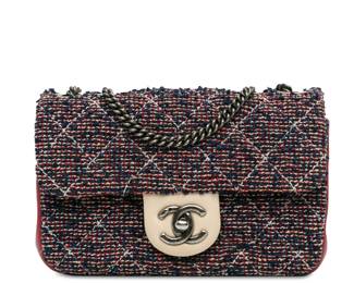 Chanel Quilted Tweed Single Flap Bag Blue