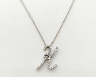Diamond Initial K 18K White Gold Pendant Necklace