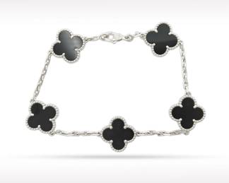 Van Cleef Arpels Vintage Alhambra Black Onyx Limited Edition 18K White Gold Bracelet