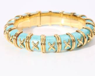 Tiffany & Co. Schlumberger Vintage Croisillon Turquoise Enamel 18K Yellow Gold Bracelet
