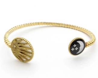 Dior Rose des Vents Sun Moon Mother of Pearl Onyx Diamond 18K Gold Open Cuff Bracelet