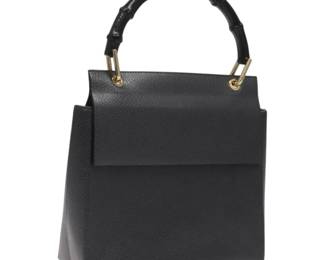 Gucci Black Leather Bamboo Handbag