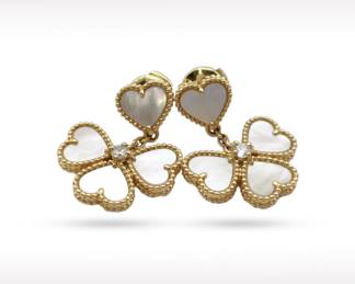 Van Cleef Arpels Sweet Alhambra Heart Mother of Pearl 18K Yellow Gold Earrings