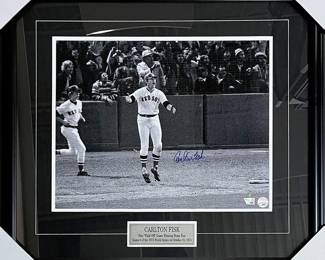 Carlton Fisk Framed Autographed Boston Red Sox 16X20 Photo