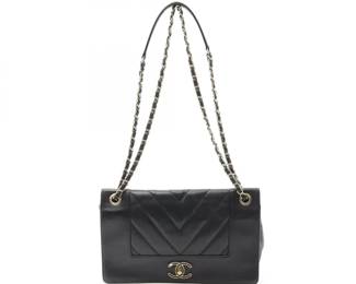 Chanel Black V Stitch Lambskin Shoulder Bag