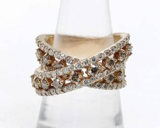 Diamond Pave Criss Cross 18K Yellow Gold Ring
