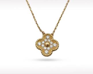 Van Cleef Arpels Vintage Alhambra Diamond 1 Motif 18K Gold Pendant Necklace