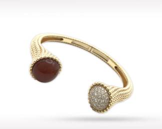 Van Cleef & Arpels Couleurs Perlee Carnelian & Diamond 18K Gold Bangle Bracelet