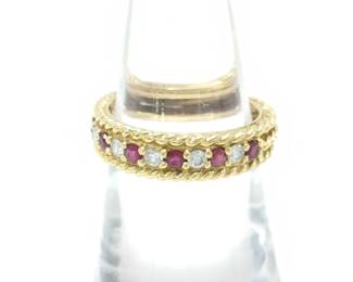 Ruby Diamond 18K Yellow Gold Rope Band Ring