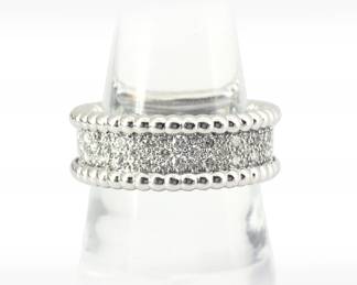 Van Cleef & Arpels Perlee Diamond Clovers 18K White Gold Band Ring
