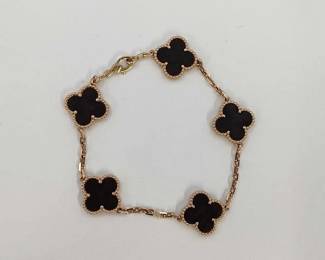 Van Cleef & Arpels Vintage Alhambra 5 Motif Letterwood 18K Gold Bracelet