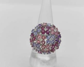 Multi Gemstone Diamond Dome 18K Yellow Gold Ring