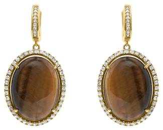 Tiger's Eye & Diamond Gold Huggie Earrings