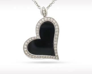 Piaget Limelight Heart Onyx Diamond 18K White Gold Pendant Necklace