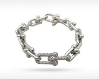 Tiffany & Co. HardWear Medium Link Diamond Pave 18K White Gold Bracelet