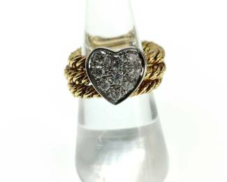 Diamond Heart 18K Yellow and White Gold Ring