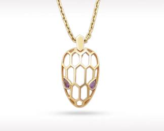 Bulgari Serpenti Seduttori Amethyst Snake Head 18K Rose Gold Pendant Necklace