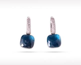 Pomellato Nudo London Blue Topaz Diamond 18K Gold Drop Earrings
