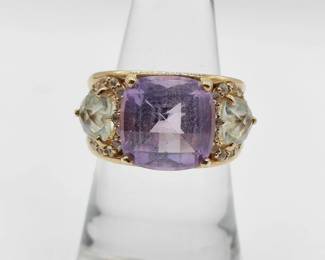 Amethyst Diamond 18K Yellow Gold Ring