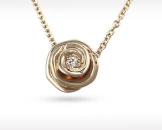 Dior Rose Flower Diamond 18K Rose Gold Large Pendant Necklace