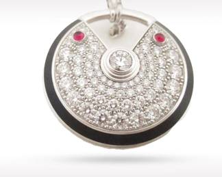Cartier Amulette Diamond Pave Ruby 18K White Gold Rare Pendant Necklace