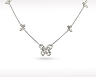 Graff Butterfly Diamond 18K White Gold Station Necklace