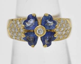 Ponte Vecchio Sapphire Diamond Flower 18K Yellow Gold Ring