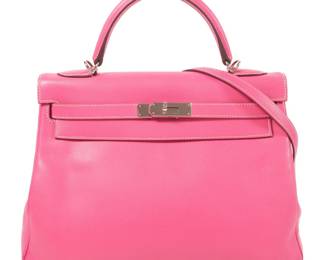 Hermes Kelly 32 Rose Tyrien Leather Handbag