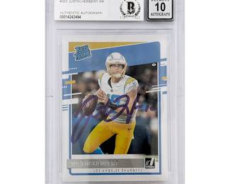 Justin Herbert Autographed Los Angeles Chargers 2020 Donruss Rated Rookie #303 Football Card AUTO GRADE 10