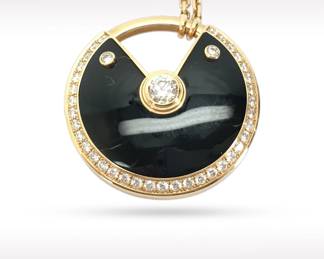 Cartier Large Amulette Black Onyx Diamond 18K Rose Gold Pendant Necklace
