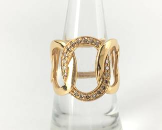 Pomellato Diamond Wide Link 18K Rose Gold Ring Size 54