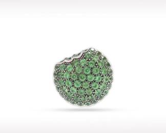 Boucheron Tentation Macaron Large Green Garnet Pave 18K White Gold Ring