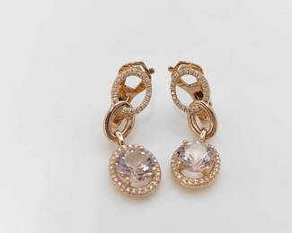 Morganite Diamond Drop 18K Rose Gold Earrings