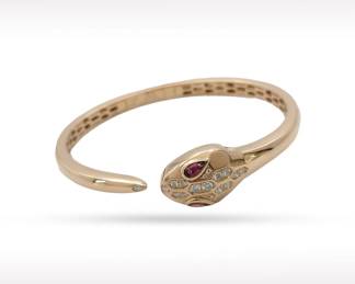 Bulgari Serpenti Rubellite Diamond 18K Rose Gold Bangle Bracelet