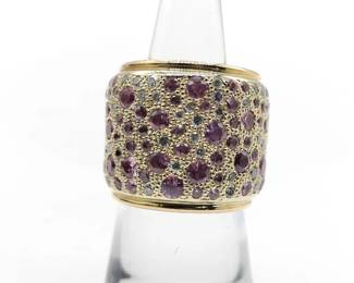 Pomellato Pink Sapphire Diamond 18K Yellow Gold Band Ring