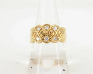 Estate Diamond 18K Yellow Gold Patterned Band Ring
