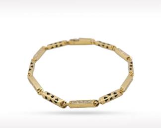 Cartier Panthere Link Diamond Black Lacquer 18K Yellow Gold Bracelet