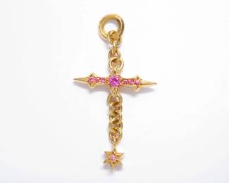 Chrome Hearts Raleigh Cross Pink Sapphire 22K Charm Pendant