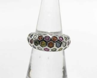 Multi Gemstone Diamond 18K White Gold Ring