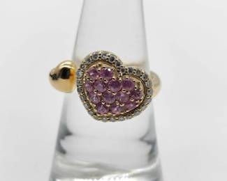 Pink Sapphire Diamond Heart 18K Yellow Gold Ring