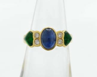 Ponte Vecchio Cabochon Sapphire Emerald Diamond 18K Yellow Gold Ring