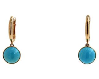 Turquoise & Gold Huggie Drop Earrings