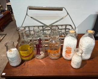 Milk Bottles w/ Aluminum Carrier