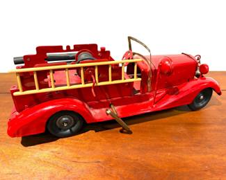 Pressed Steel Wind-Up Toy Fire Engine 