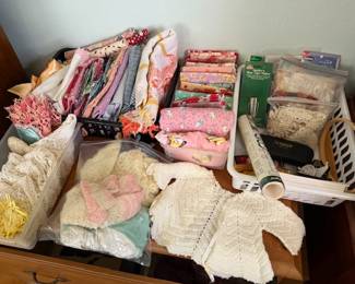 Fabric, doilies, vintage baby items