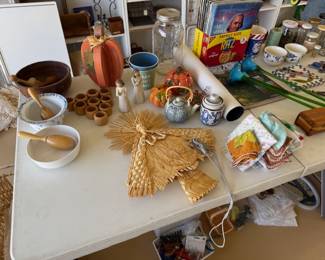 Lots of items, too many to mention, pottery, bowls, vintage hankies