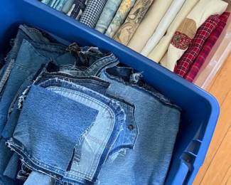 jean fabric with cut out pockets