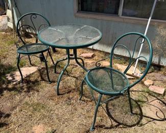 Metal patio set, glass top