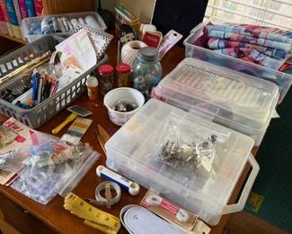 Sewing notions, sewing machine parts, partial quilt sections, yarn