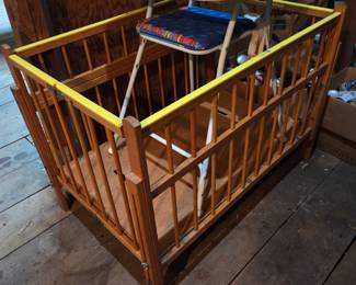 Vintage Collapsible Play Pen & Highchair